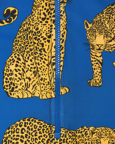 Kids' Blue Leopard Print Long-Sleeve UV Swimsuit